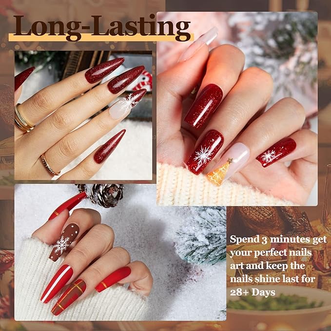 modelones Gel Nail Polish Set, 6 Colors Nude Brown Burnt Orange Glitter Gel Polish Dark Red Wine Burgundy Maroon Nail Polish Soak Off Winter Nail Art Manicure Kit DIY Salon Gift