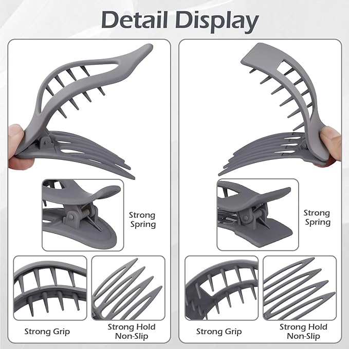 8Pcs French Flat Hair Clips for Women 2 Styles Claw Clips for Girls Matte Flat Hair Claw Clips for Thin and Thick Hair Large Non-slip Strong Hold Hair Accessories for Women (Grey)