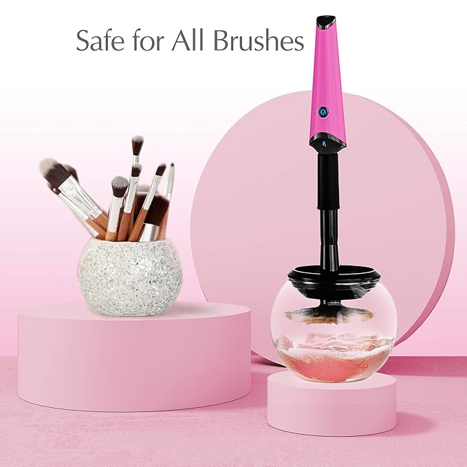 Luxe Electric Makeup Brush Cleaner, Pink, USB Charging Station, 3 Adjustable Speeds, Cleaner to Instantly Wash and Dry Your Makeup Brushes