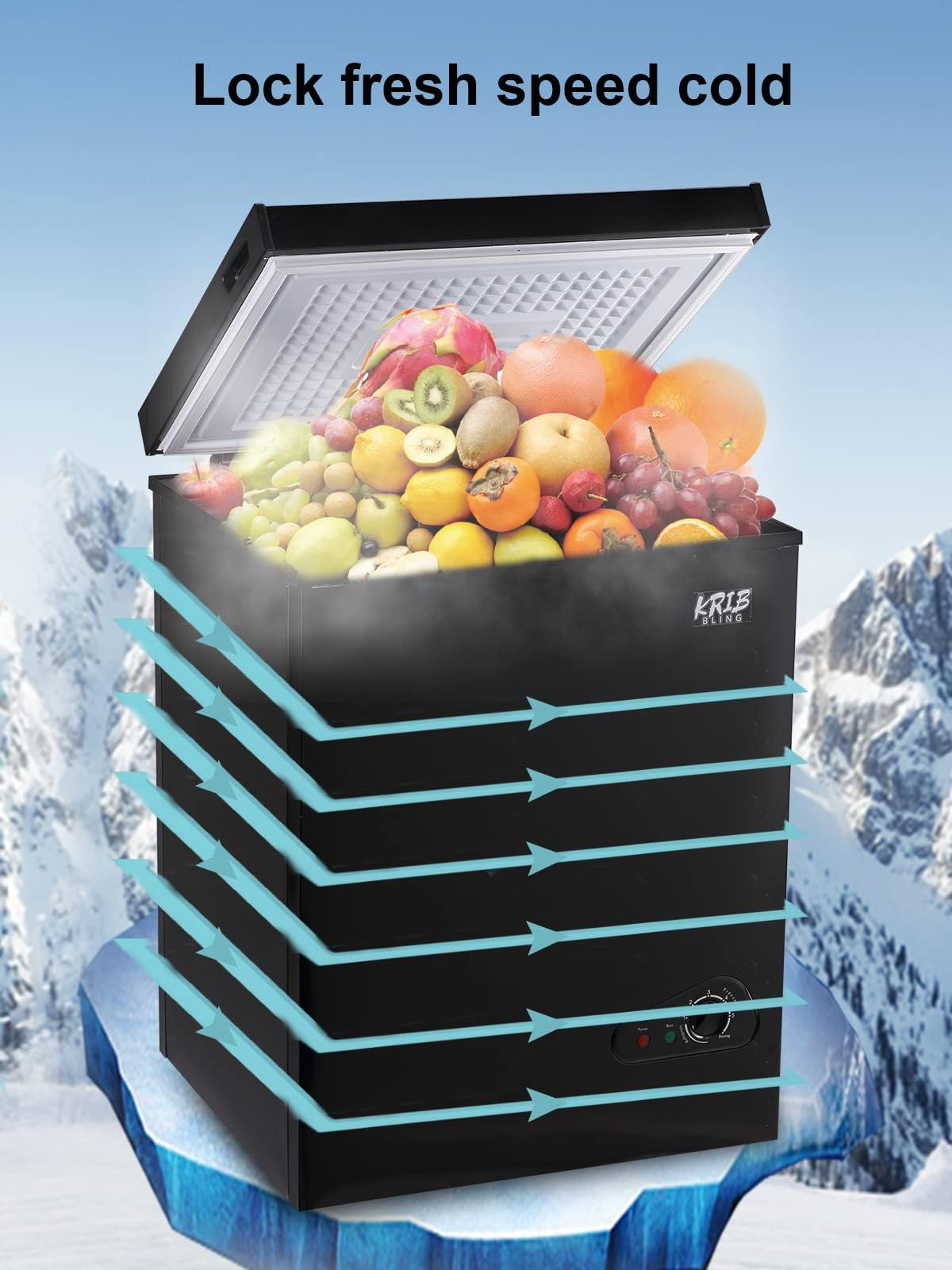 KRIB BLING Chest Freezer Adjustable Thermostat with Removable Storage Basket for Kitchen Garage Basement (3.5 cu.ft Black)