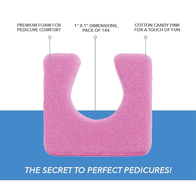 ForPro Professional Collection Sole Toe, Cotton Candy Pink, Individual Pedicure Toe Separators, 1” W x 1” L, 144-Count