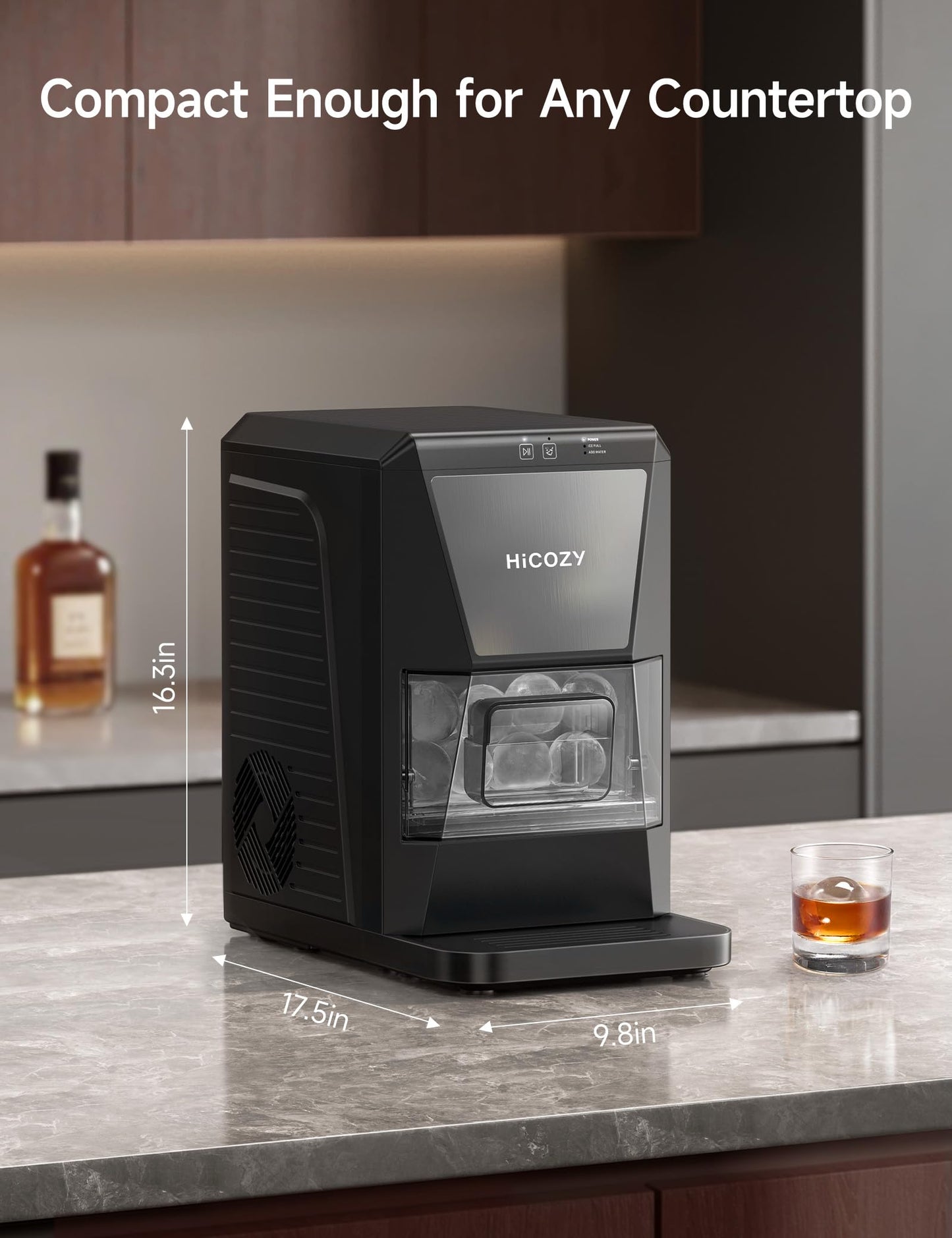 HiCOZY B1 2" Clear Ice Ball Maker Countertop,Sphere Ice Maker with IcyGem Technology, 2 Big Balls in 60Mins,40 pcs/Day, Self-Cleaning Ice Machine with Ice Tong for Cocktails, Whiskey, Mother‘s Gift