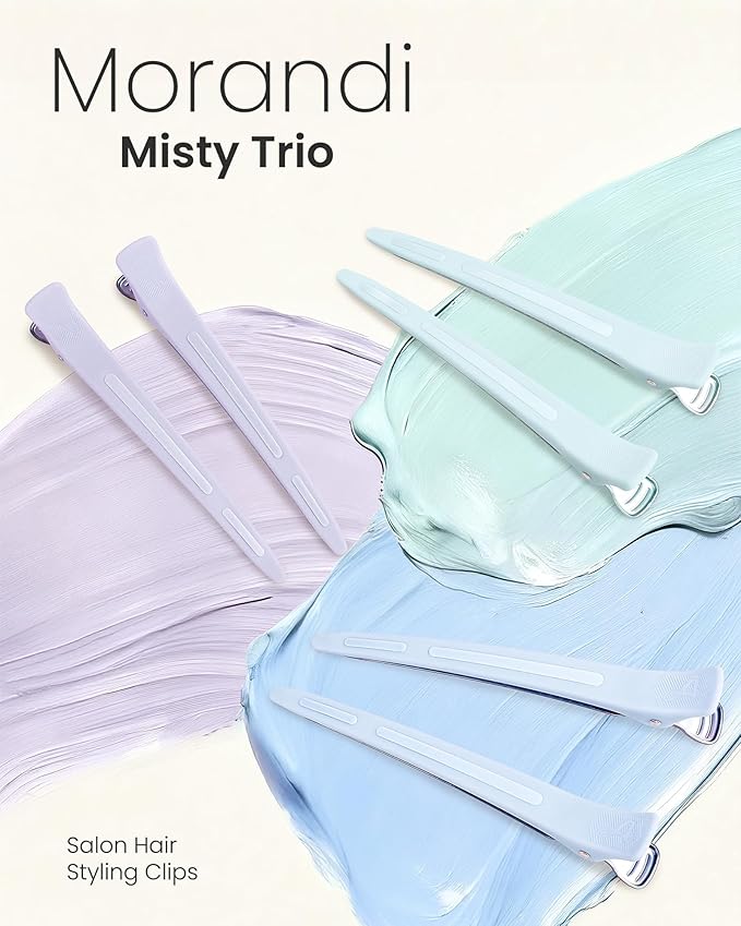 AIMIKE Extended Sectioning Hair Clips w/Built-in Silicone Band, 4.8" No-Crease Non-Slip Hair Styling Clips for Thick, Long Hair – Blow Drying,Hair Rollers, Rust-Free –6 Pack, Morandi Misty Trio Series