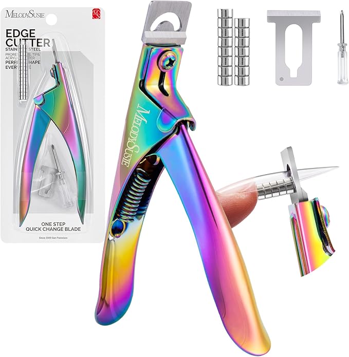 MelodySusie Acrylic Nail Clippers with 15pcs Magnet Sizers, Professional Nail Clippers Cutters for Long Acrylic Gel Nails Tips, Adjustable Stainless Nail Trimmer, Manicure Tool for Salon Home, Rainbow