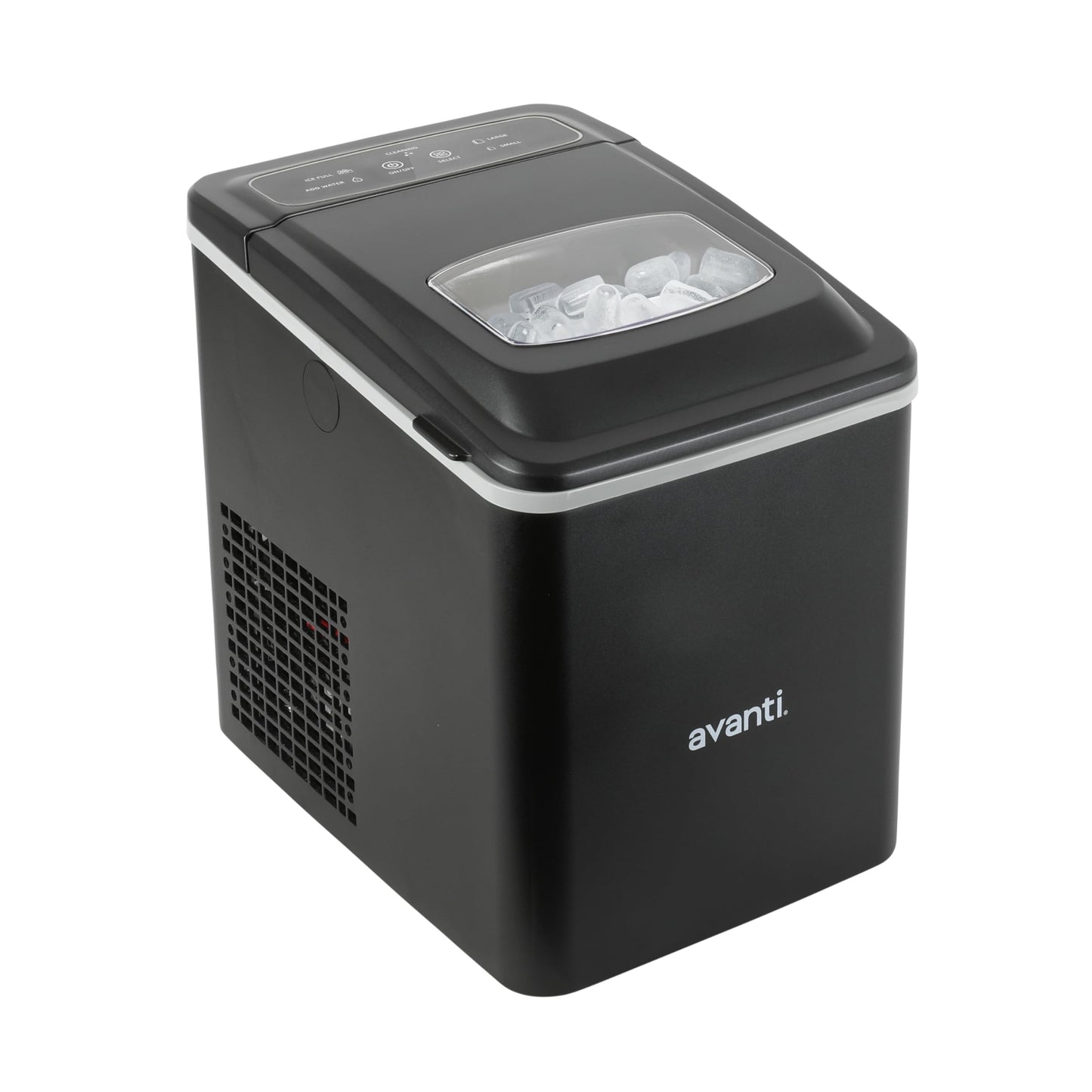 Avanti Ice Maker Mighty Ice Countertop Design Makes 26 Pounds of Bullet-Shaped Ice Cubes in 24 Hours, Digital Touch Controls and Self Cleaning Function, Includes Scoop, Black