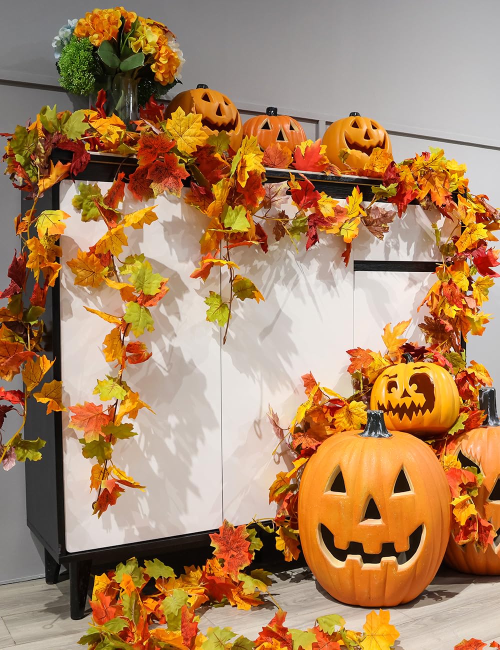 wohohoho 4 Packs Fall Garland Maple Leaf, 5.9Ft/Pieces Fall Leaves Garland 7 Maple Leaves Hanging Vines for Autumn Decor Halloween Thanksgiving Christmas Indoor Outdoor Decorations