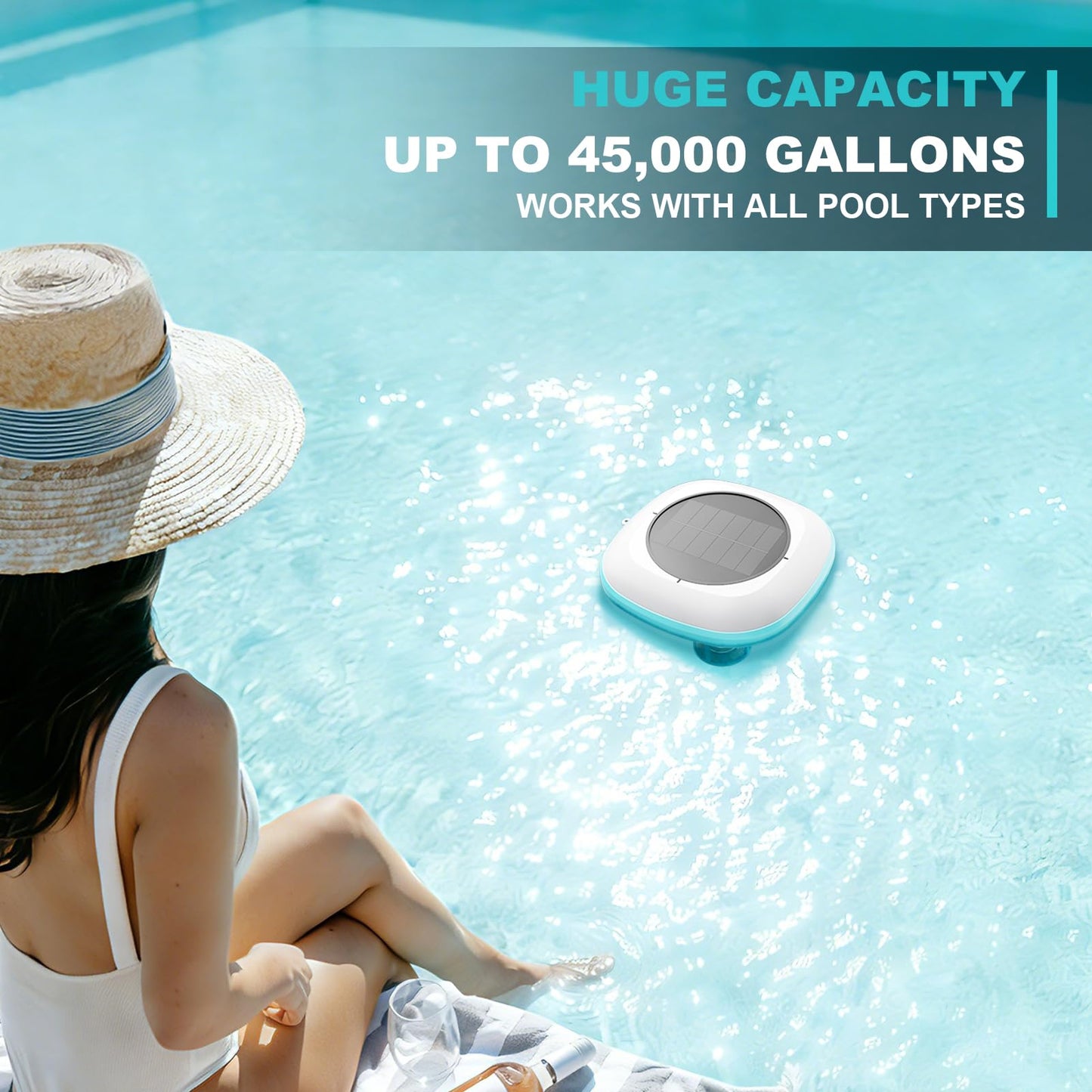 Paxwrenx Solar Pool Ionizer for Inground and Above Ground Pools, Up to 45,000 Gal - Heavy Duty 1lb Copper Anode, Reduces Chlorine & Maintenance, Saltwater Compatible Water Clarifier, Lake Blue