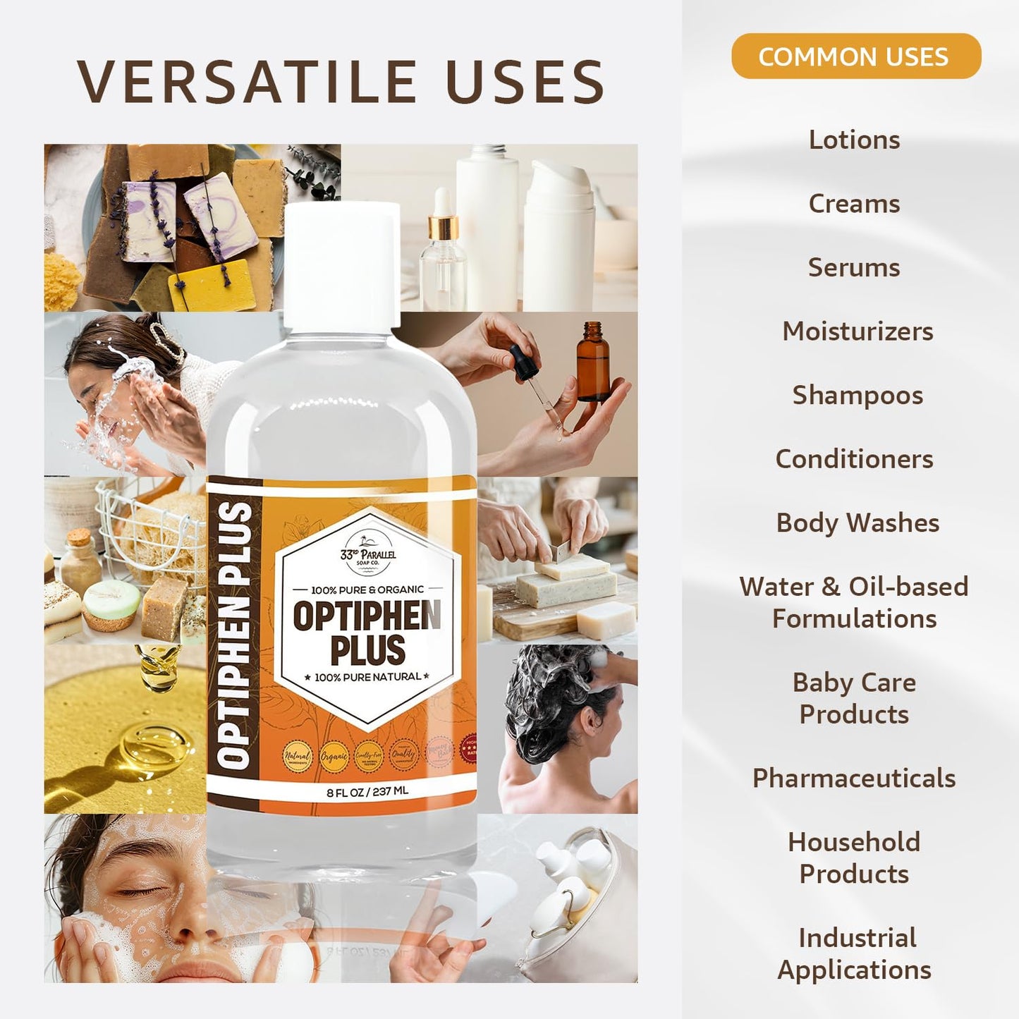 OPTIPHEN Plus Natural Preservative (8 oz) Paraben-Free; Formaldehyde-Free; Water & Oil Soluble | Suitable for Soap Making, Lotions, Conditioners, Creams & More | Keeps Products Fresh/Safe | 8 Ounces