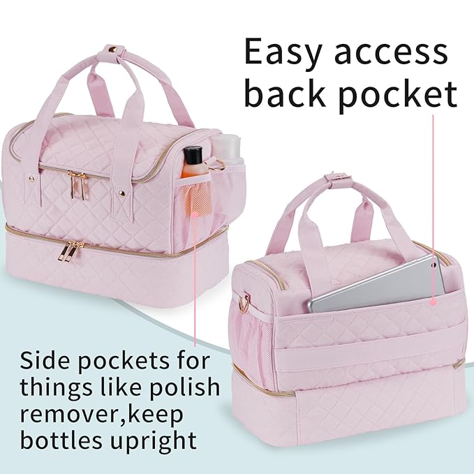 Nail Polish Organizer Case Fits 1 Nail Lamp and 50 Bottles,Pretty Nail Organizers and Storage with Side Pockets for Nail Polish Remover,Manicure Tools (Patented,Bag Only)-Pale Pink