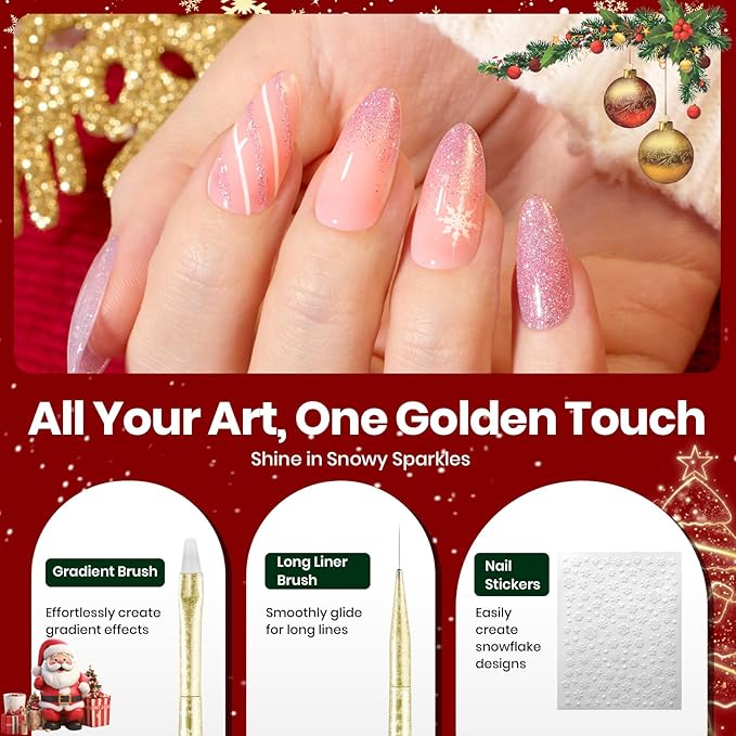 Beetles Christmas Nail Art Brushes 6pcs Ã¢ÂÂ Golden Gleam Nail Art Tools Liner Brushes for Nails Dotting Tool Gradient/French/Petal Manicure Design Pen with Star Palette Holder Nails Stickers Pouch Bag