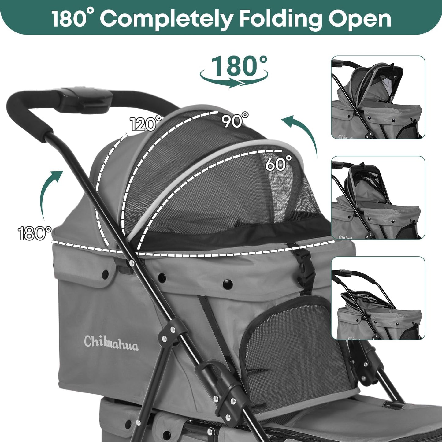 Double Pet Stroller for Dogs and Cats,Cat Strollers for 2 Cats,Double Dog Stroller for 2 Small Medium Dogs,4 Lockable Wheels/Lightweight/Folding,Grey