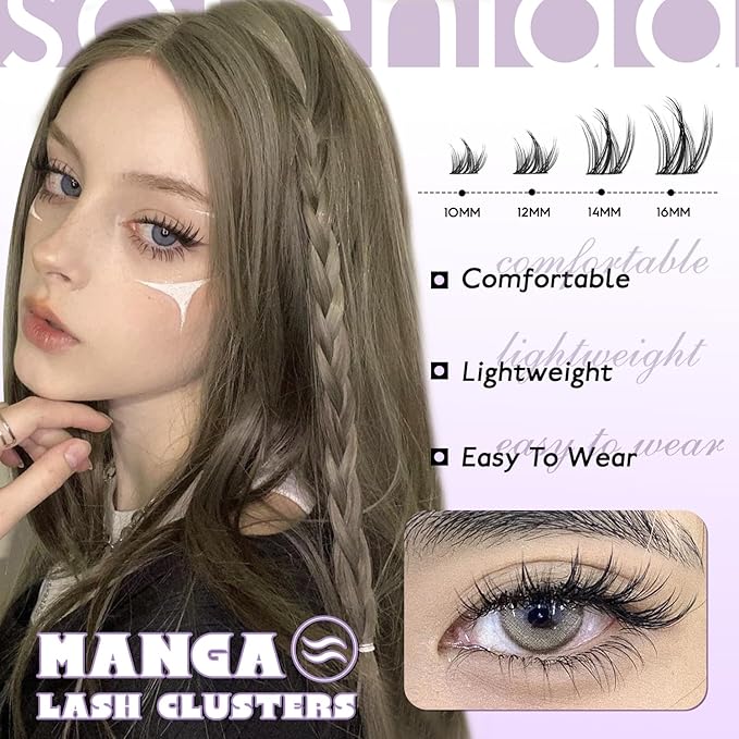 SOFENIDA Natural Lash Clusters Manga Lash Clusters 8-16mm Cluster Eyelash Extensions Eyelash Extension Individual Lash Wispy Eyelashes Clusters