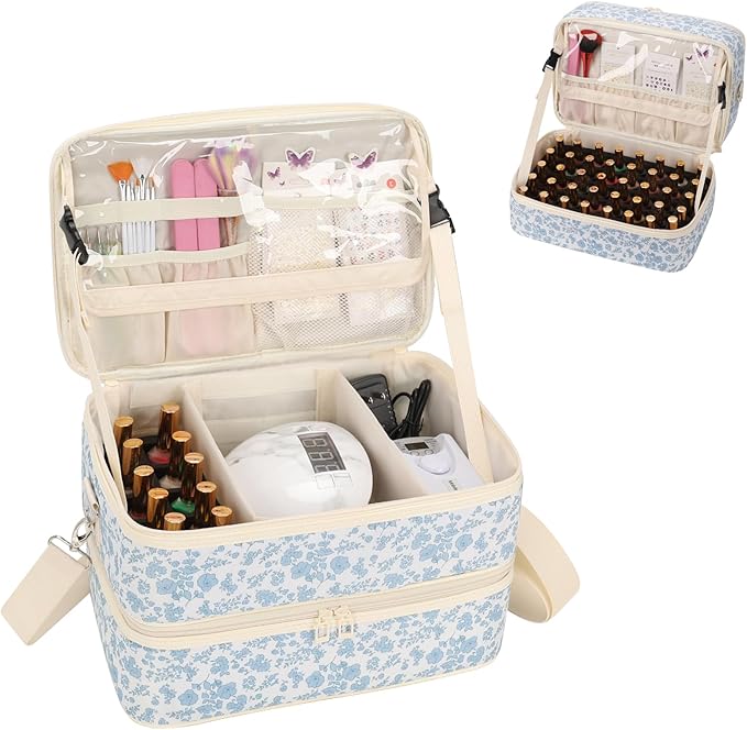 Ethereal Nail Polish Organizer Bag, Holds 50+ Bottles(15ml/0.5 fl.oz) UV Nail Lamp, Gel Polish Travel Storage Bag for Nail Kit, Gift for Manicurist, Girls