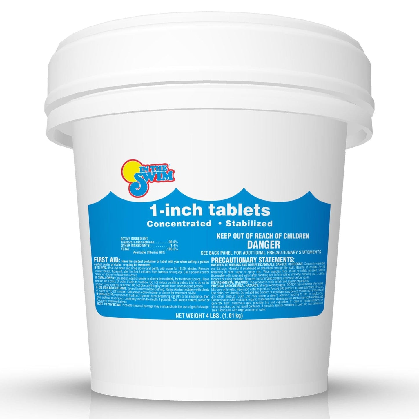 In The Swim 1 Inch Stabilized Chlorine Tablets for Sanitizing Swimming Pools - Fast Dissolving - 90% Available Chlorine - Tri-Chlor - 4 Pounds