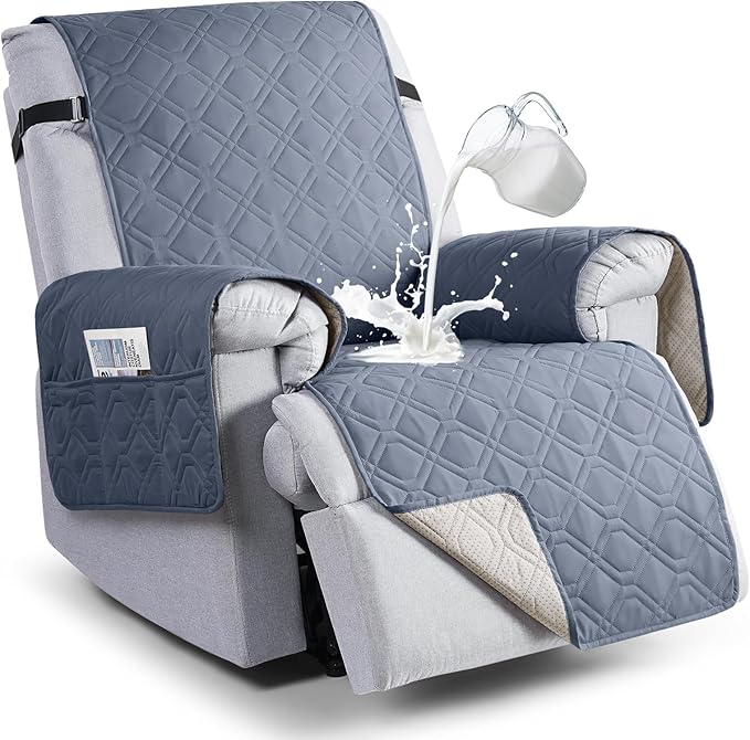 VANSOFY 100% Waterproof Recliner Chair Covers, Recliner Cover Non-Slip Dog Chair Cover Furniture Protector Washable Slipcover with Pocket, Elastic Straps for Pets, Dogs(Slate Gray, 30")