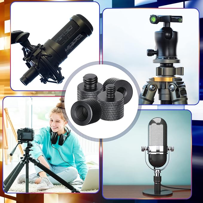 8 Pack Camera Screw Adapter 1/4 Male to 3/8 Female and 3/8 Male to 1/4 Female Camera Screw Adapter for Tripod Stand Microphone Stand Mic Mount, Black