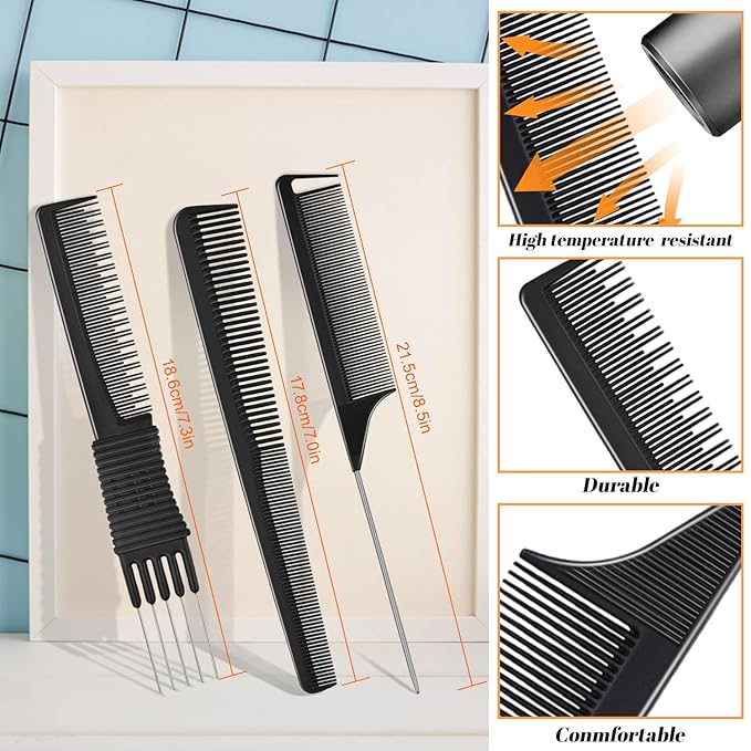 Double Prong Curl Clips, IKOCO 50 Pcs Pins Curls Setting Section Hair Clips Metal for DIY with 3Pcs Comb Set for Salon Barber Hair Styles