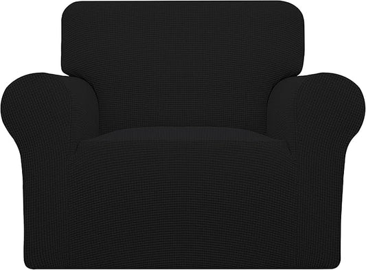 Easy-Going Stretch Oversized Chair Sofa Slipcover 1-Piece Couch Sofa Cover Furniture Protector Soft with Elastic Bottom for Kids Spandex Jacquard Fabric Small Checks Black