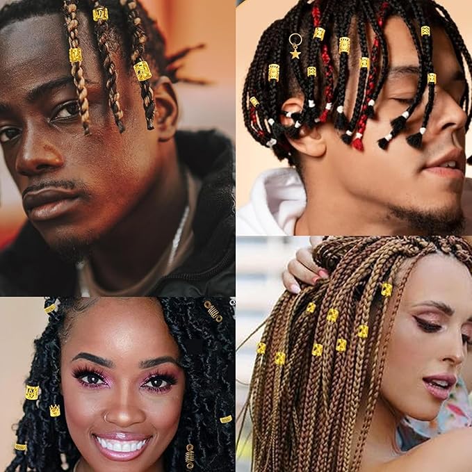 Gold Hair Jewelry Braid, Tuefuzy 100 Pcs Hair Dreadlock Accessory, Metal Gold Braids Rings Cuffs Clips for Dreadlock Accessory Jewelry Decorations