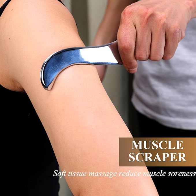 FeelFree Sport Stainless Steel Guasha Scraping Massage Tool-Muscle Scraper Tool for Soft Tissue, Physical Therapy for Back, Legs, Arms, Neck, Shoulder (A)