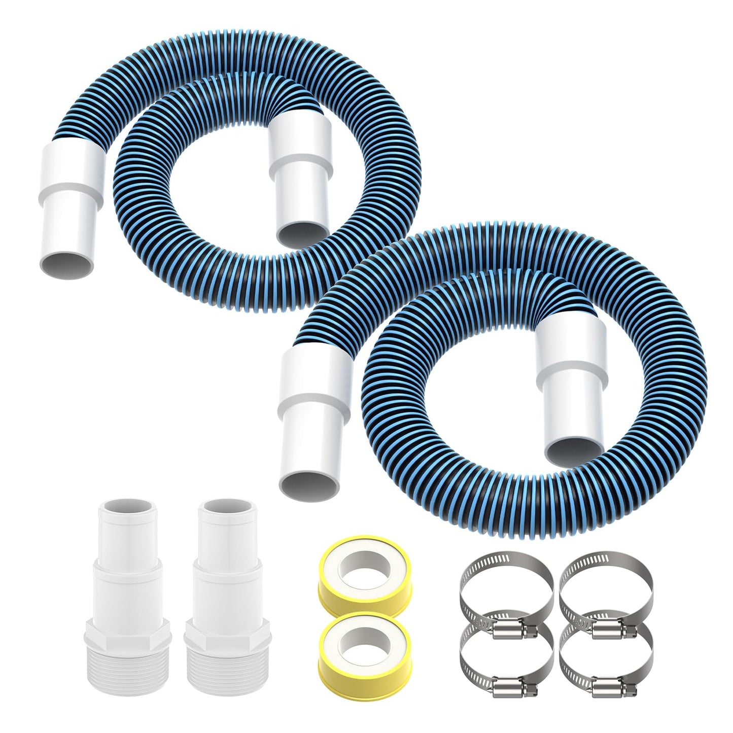 Pool Filter Hose Replacement Kit, 1.5" 3 Foot Heavy Duty Above Ground Pool Hose Compatible with Intex Pool Filter Pumps (4 Clamps+2 Adapters+2 Tapes)