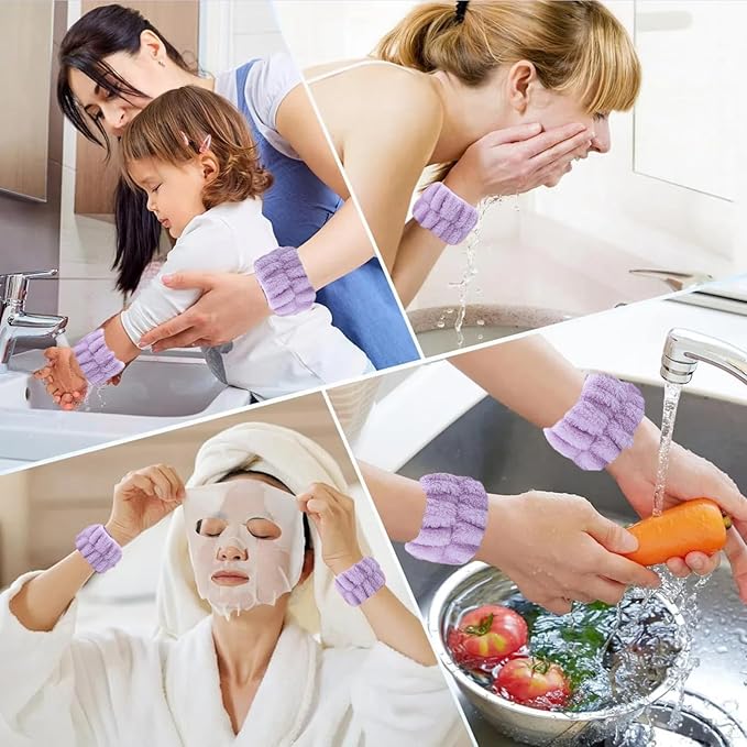 2 Pairs Wrist Washband for Women Washing Face, Wrist Spa Washband Absorbent Wristbands, Prevent Liquids from Spilling Down Your Arms