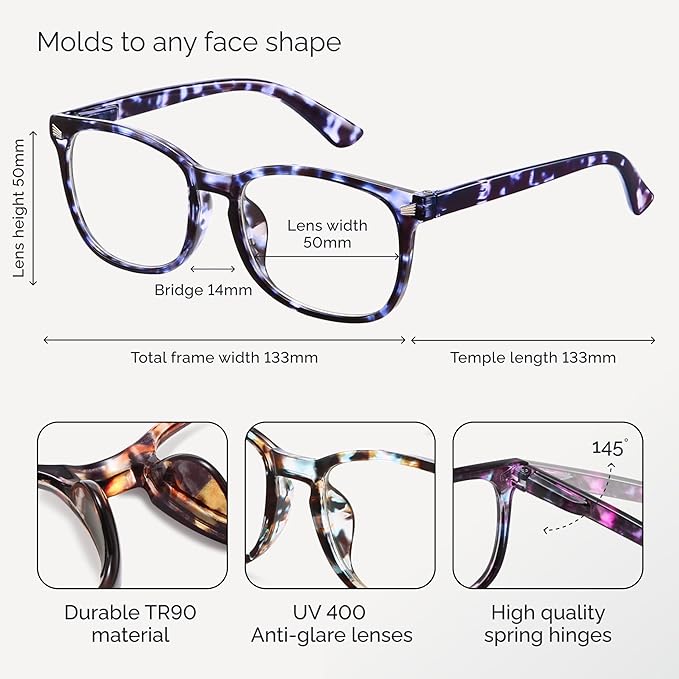 CCVOO +2.0 Clear Vision Reading Glasses for Women ?€? 5-Pack Blue Light Filtering Readers with Spring Hinges
