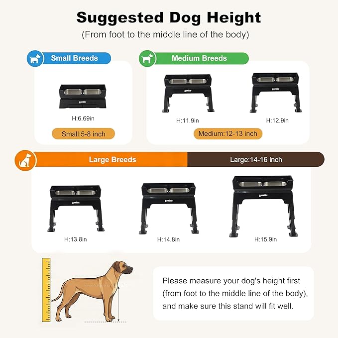 3-in-1 Elevated Dog Bowls Dual Layer - Mess Proof 6 Heights Adjustable Raised Dog Bowl Stand 6"-16", with 2L No Spill Stainless Steel Water Bowls, Slow Feeder Plate for Medium, Large Pets