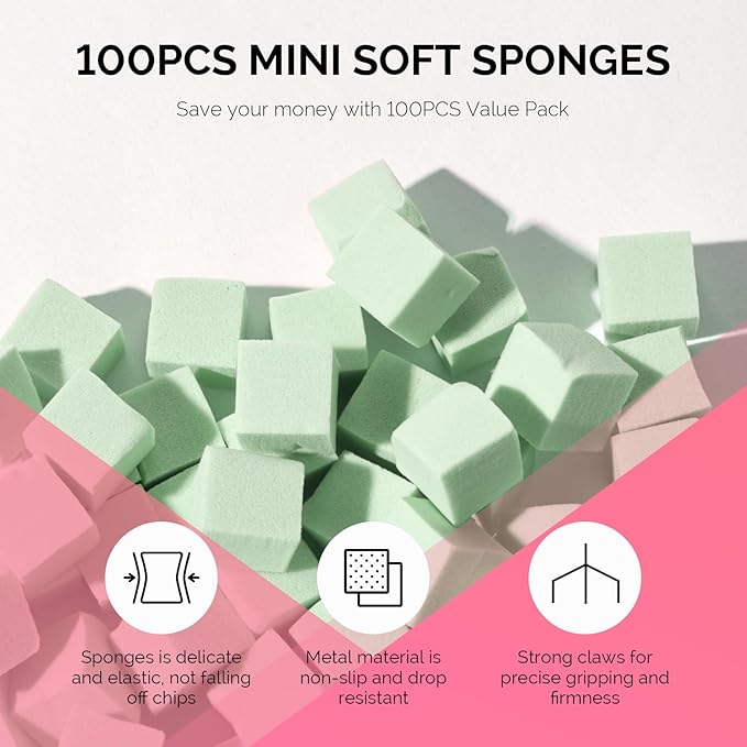 MelodySusie 100Pcs Soft Nail Sponges for Ombre, Nail Art Sponges With Grabbing Pen, Blooming Nails, Gradient Nail, Manicure Nail Art Tools, Professional Accessories for Home and Salon Use, Green