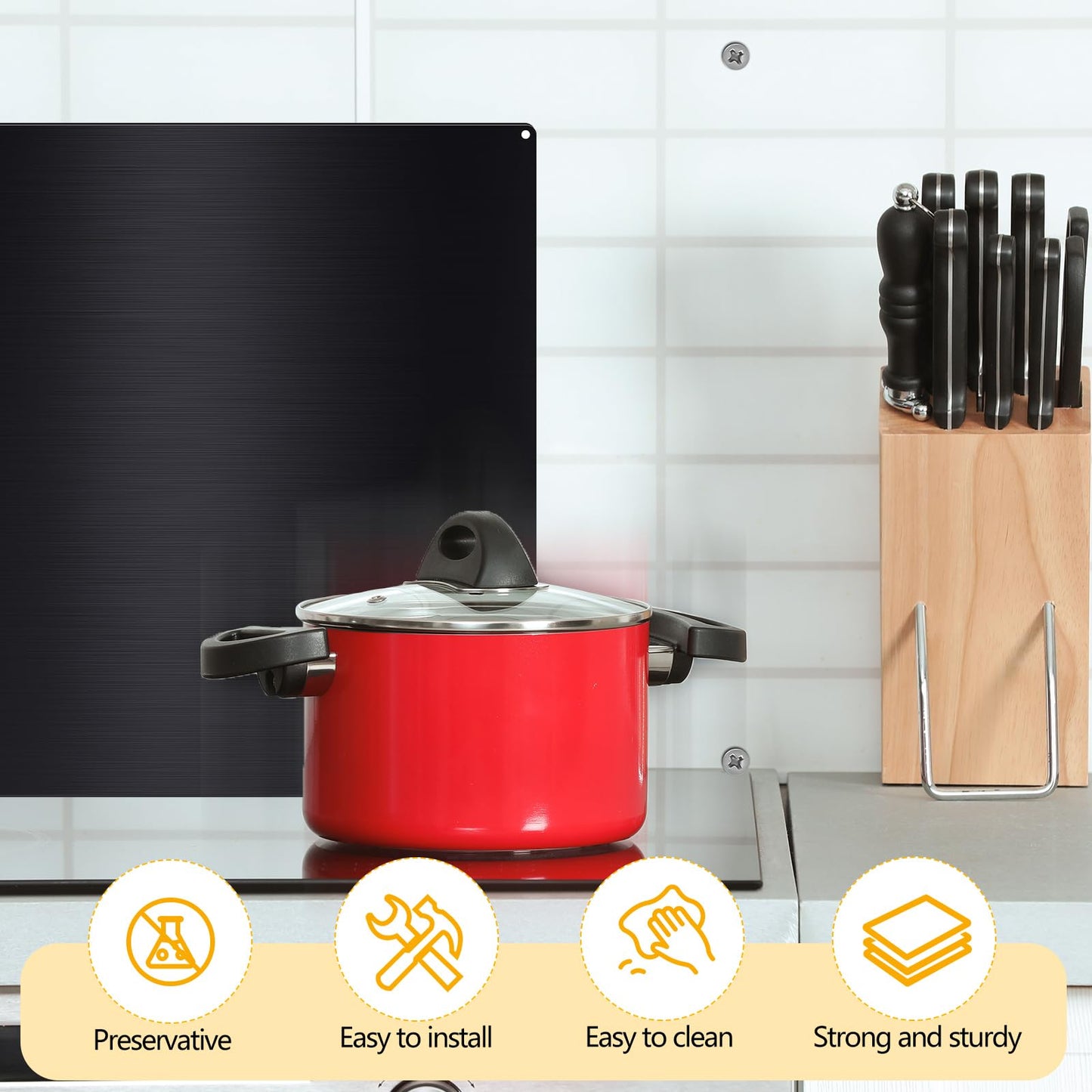 Yaocom Stainless Steel Backsplash Range Hood Stove Backsplash Back Stainless Steel Sheet for Kitchen Wall Splatter Metal Wall Panels with Screws and Hanging Towel(Black,30×30 Inch)