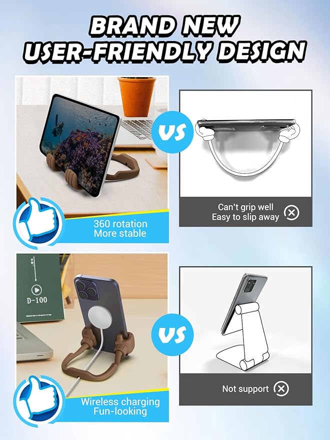 Easter Basket Stuffers Gifts for Teens Boys Men Him Cell Phone Holder: Patented Thumbs Up Phone Stand Funny Gifts for Adults Kids Teenager Husband Friend Coworkers Phone Accessories Cool Gadgets Brown