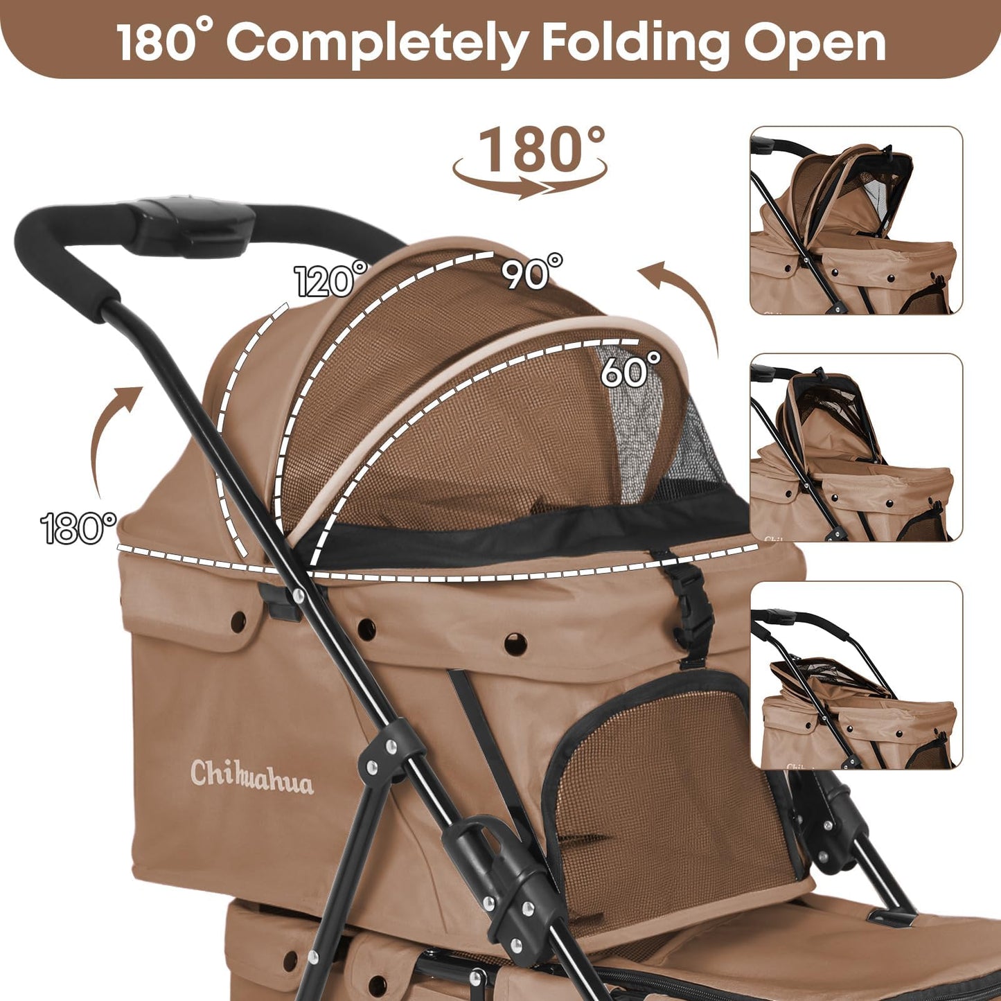 Double Pet Stroller for Dogs and Cats,Cat Strollers for 2 Cats,Double Dog Stroller for 2 Small Medium Dogs,4 Lockable Wheels/Lightweight/Folding,Khaki