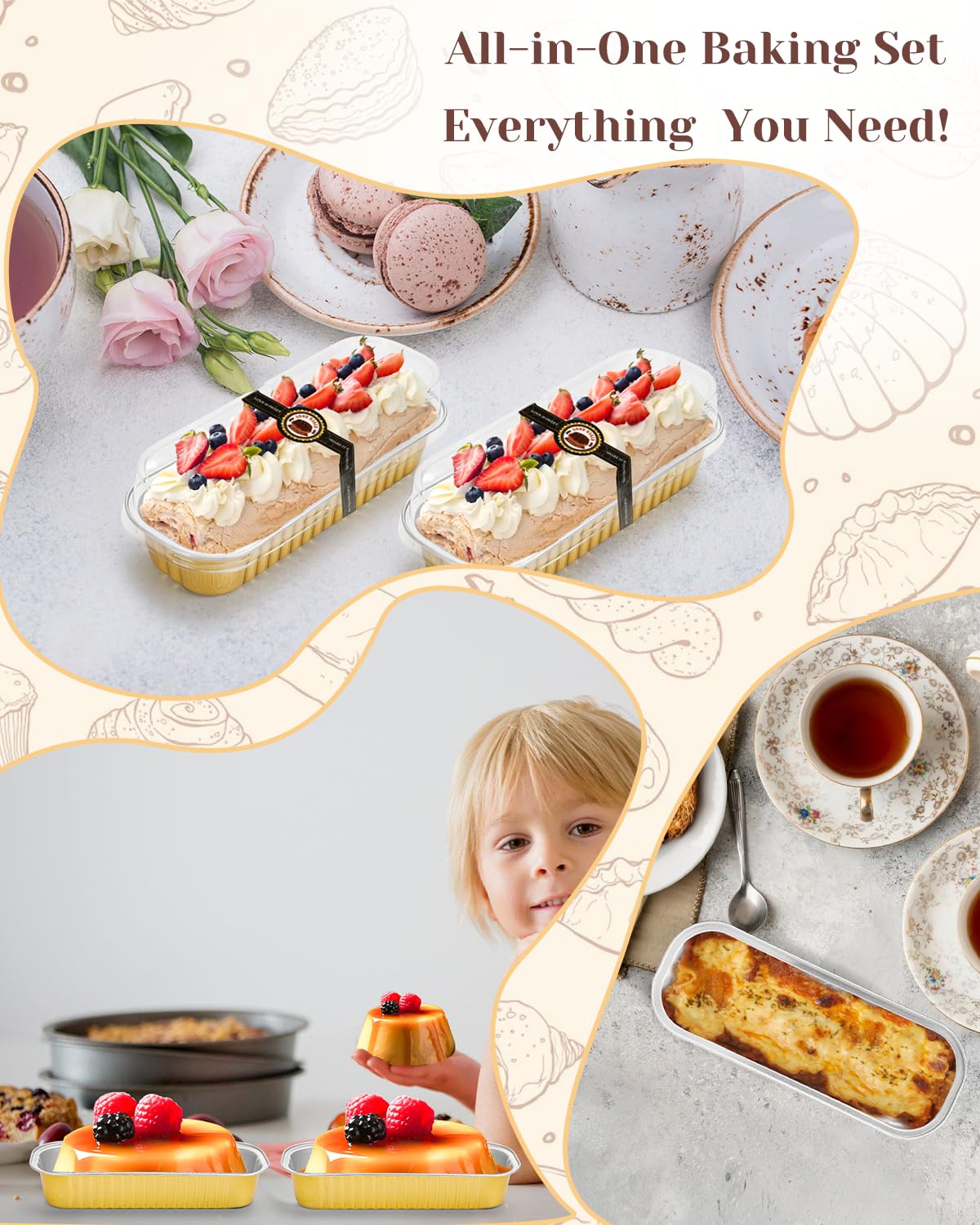 YQER 100 Pack Mini Loaf Pans with Lids, Spoons & Stickers – Disposable Aluminum Foil Baking Cake Containers for Oven, Air Fryer & Freezer – Ideal for Cakes, Bread, Pudding, Parties & Gifting, Gold