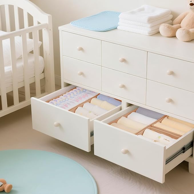 Criusia Drawer Organizer Clothes, 21 Pack Dresser Organizer for Baby Clothes, Underwear, Sock - Foldable Closet Organization and Storage Dividers Bins for Nursery, Bedroom (Brown)