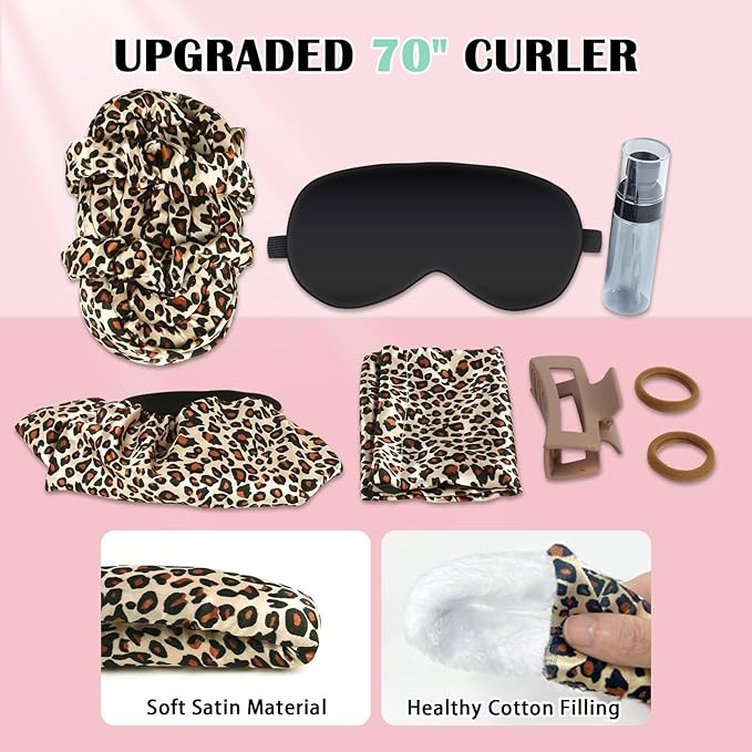 Gwabee 10 PCS Satin Heatless Curls Overnight Hair Curlers to Sleep In Hair Curler Rollers No Heat Hair Wrap for Curls Headband, 70" Satin Heatless Curling Rod Set for Women Long Waves Hair Volume