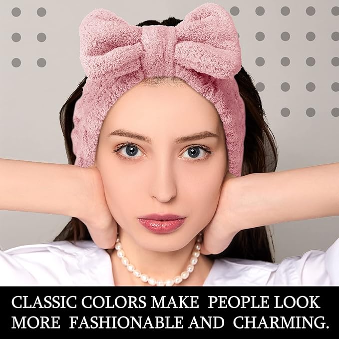 Hicarer 3 Pieces Towel Headbands for Women Makeup Spa Headband for Washing Face Shower (Light Pink)