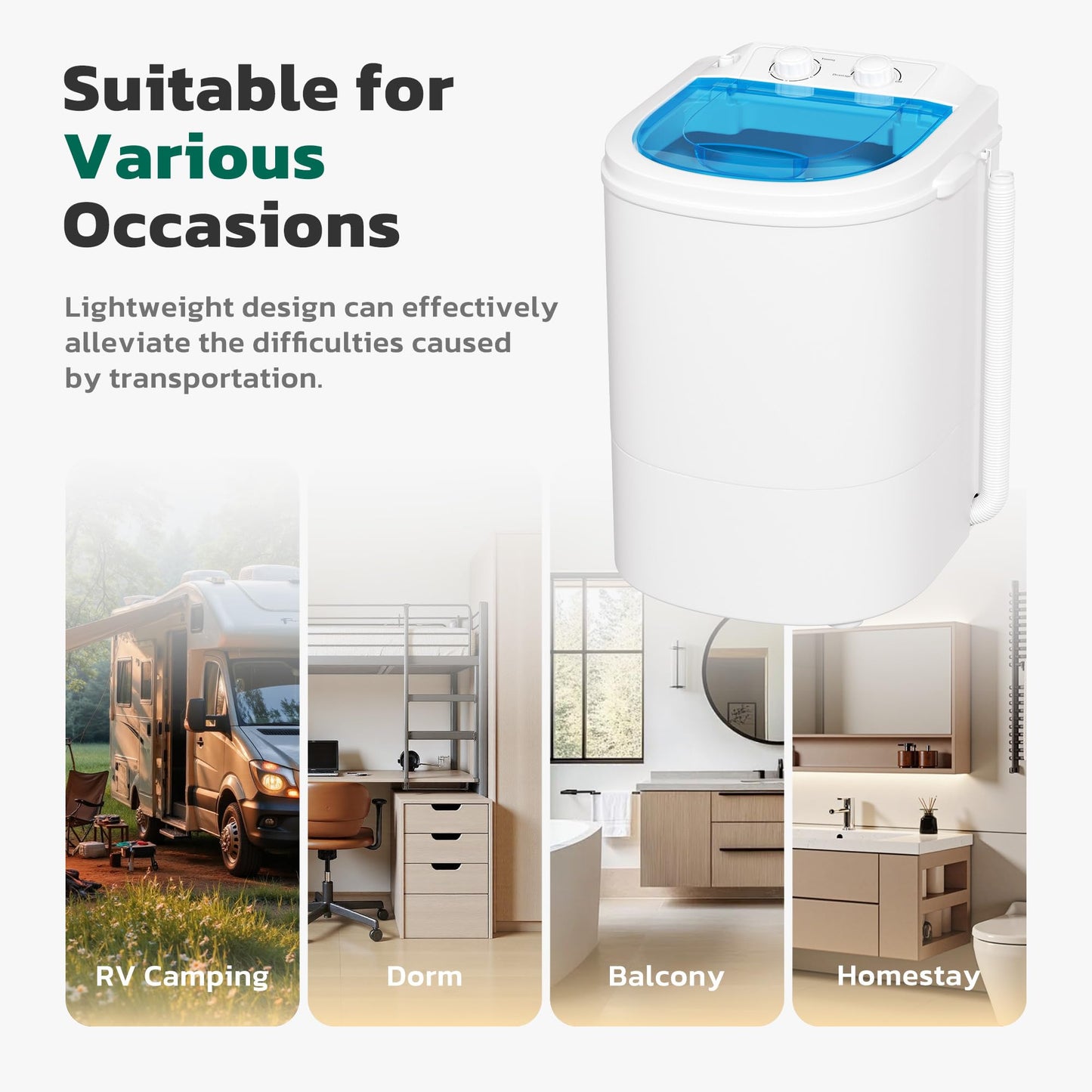 Greenvelly Portable Washing Machine, 6.6lbs Single Tub Small Laundry Washer with Spin Basket, Semi-automatic Washer Machine for Apartment, Dorms, RV, Home (Grey White)