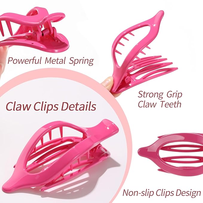 6 Packs Flat Hair Clips for Women, French Flat Claw Clips for Women Girls, Alligator Clips for Thick Thin Hair, Strong Hold Duck Billed Clips,4.7 Inches Hair Clips,Cherry Pink
