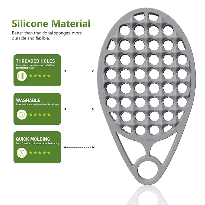 KOUPA Magic Silicone Curly Hair Brush, One Piece Twist Curl Comb for Afro Curls, Washable Hair Tool for Men Women, Grey, 2 Pieces
