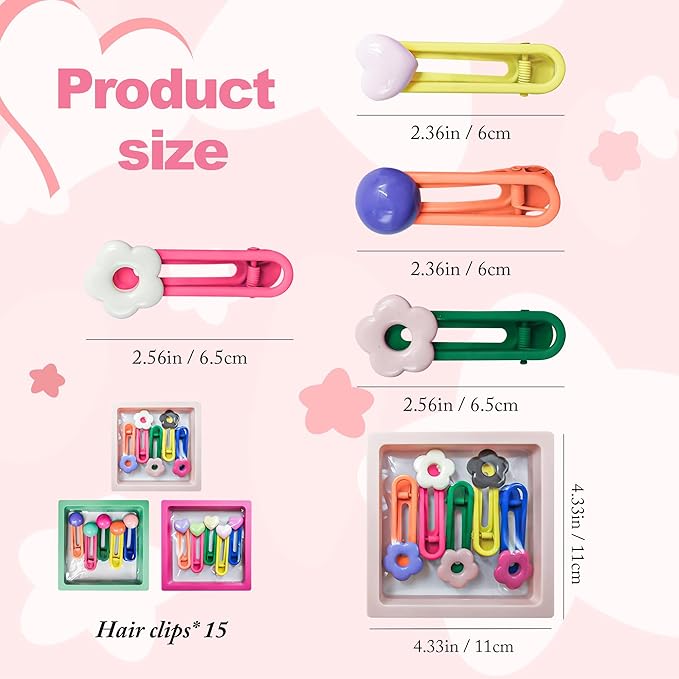 15PCS Hair Accessories for Girls Little Girl Hair Clips Barrettes for Baby Toddler Teens Women Kids Cute Candy Colorful Flower Gift for 4-12 Ages (Hair Accessories for Girls)