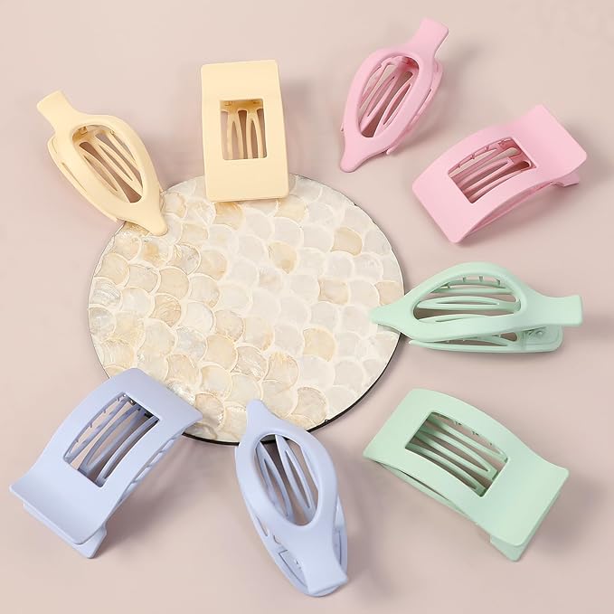 8Pcs French Flat Hair Clips for Women 2 Styles Claw Clips for Girls Matte Flat Hair Claw Clips for Thin and Thick Hair Large Non-slip Strong Hold Hair Accessories for Women (Light Colorful)
