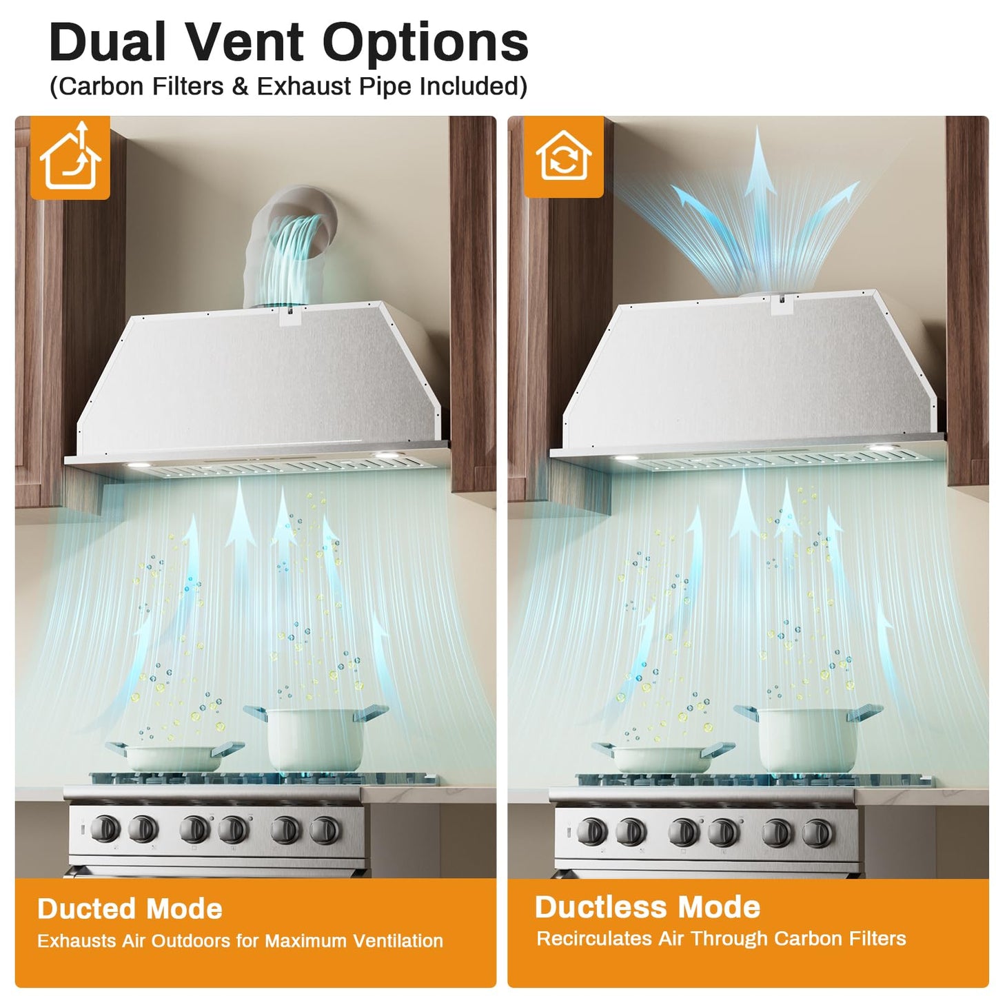 SOONYE Range Hood 30 inch, Insert Range Hood 600 CFM Kitchen Vent Stove Hood with 3 Speed Gestures Sensor Touch Control with Remote, Permanent Baffle Filter, Ducted/Ductless Convertible
