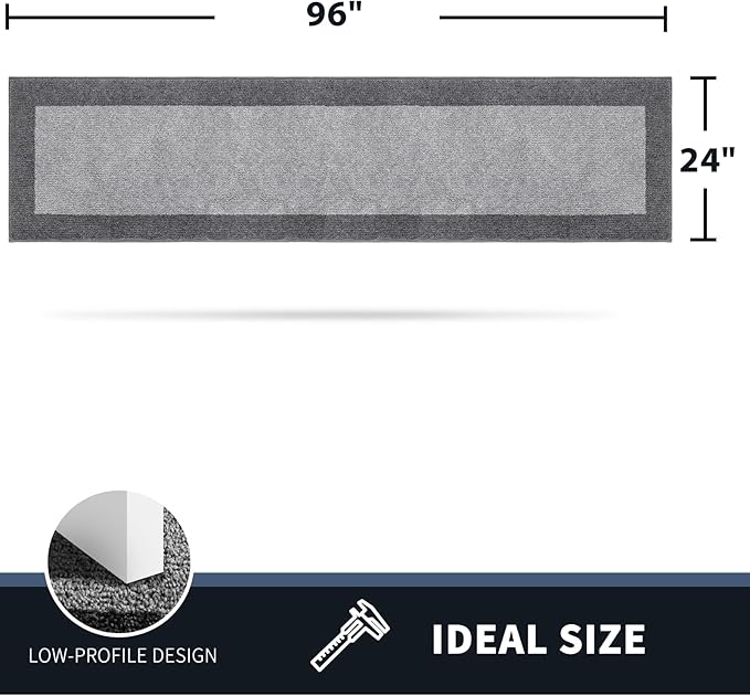 PURRUGS Dirt Trapping Door Mat 24" x 96", Non-Slip Washable Entry Mat, Dog Doormat, Front Door Mat, Super Absorbent Entrance Mat for Muddy Shoes & Paws, Light Grey & Grey