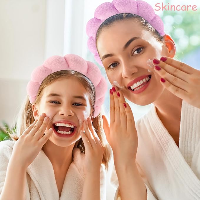 Chanaco Face Wash Headband for Skincare Makeup Pink Sponge Spa Hair Band Purple Headband for Washing Face Hair Accessories for Women Girls Gifts