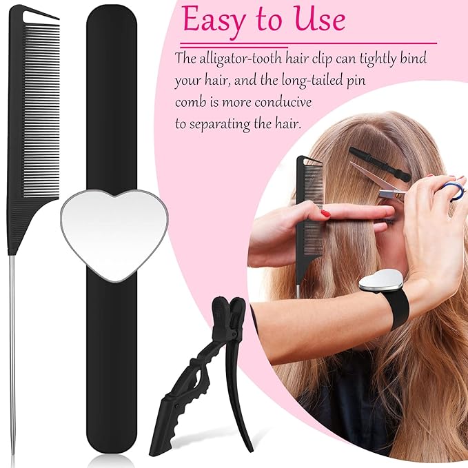 22 Pces Hair Braiding Tools with Magnetic Wrist Sewing Pincushion Pin Wristband Stainless Stitch Braid Finger Ring Tool Pintail Rat Tail Comb Sectioning Alligator Clips Salon Home(Black)