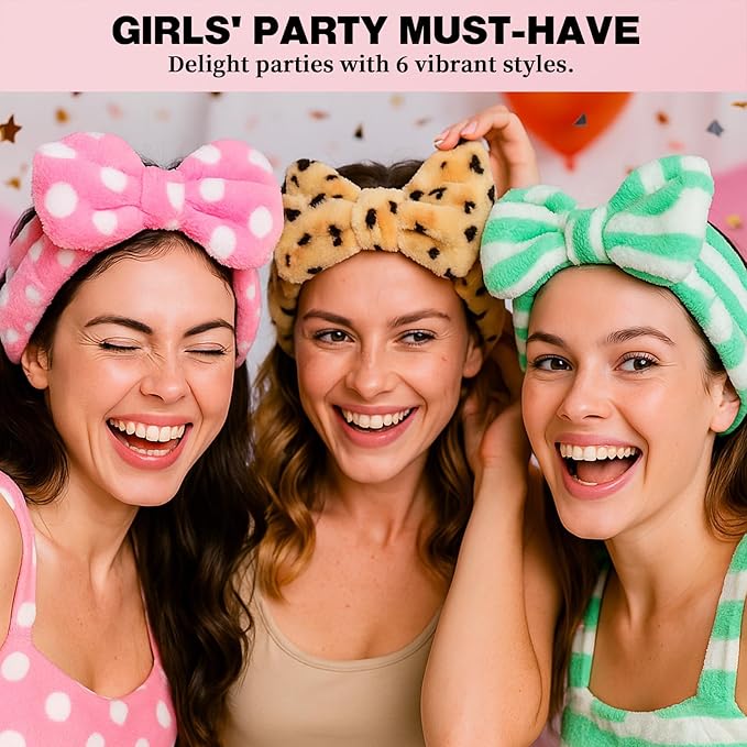6 Pcs Spa Headband for Washing Face,Skincare Headband with Removable Bow,Furry Face wash Headbands,makeup Headbands for Women,Teen,Girls,Christmas Gifts