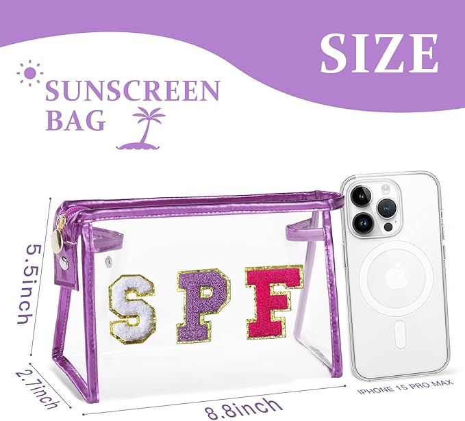 COSHAYSOO Sunscreen Bag Clear Makeup Toiletry Pouch Beach Vacation Essentials for Women Teen Girls Easter Basket Stuffers Gifts Summer Pool Travel Must Have Accessories Waterproof Stuff
