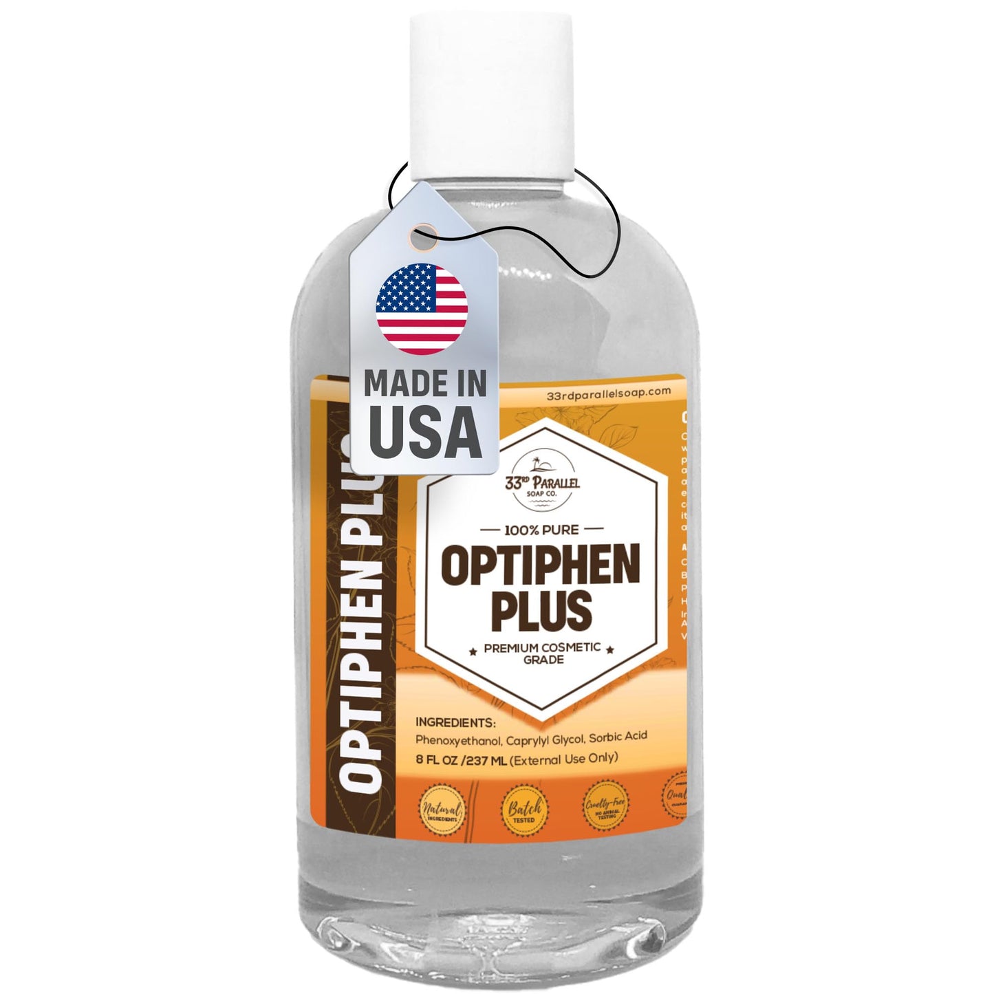 OPTIPHEN Plus Natural Preservative (8 oz) Paraben-Free; Formaldehyde-Free; Water & Oil Soluble | Suitable for Soap Making, Lotions, Conditioners, Creams & More | Keeps Products Fresh/Safe | 8 Ounces