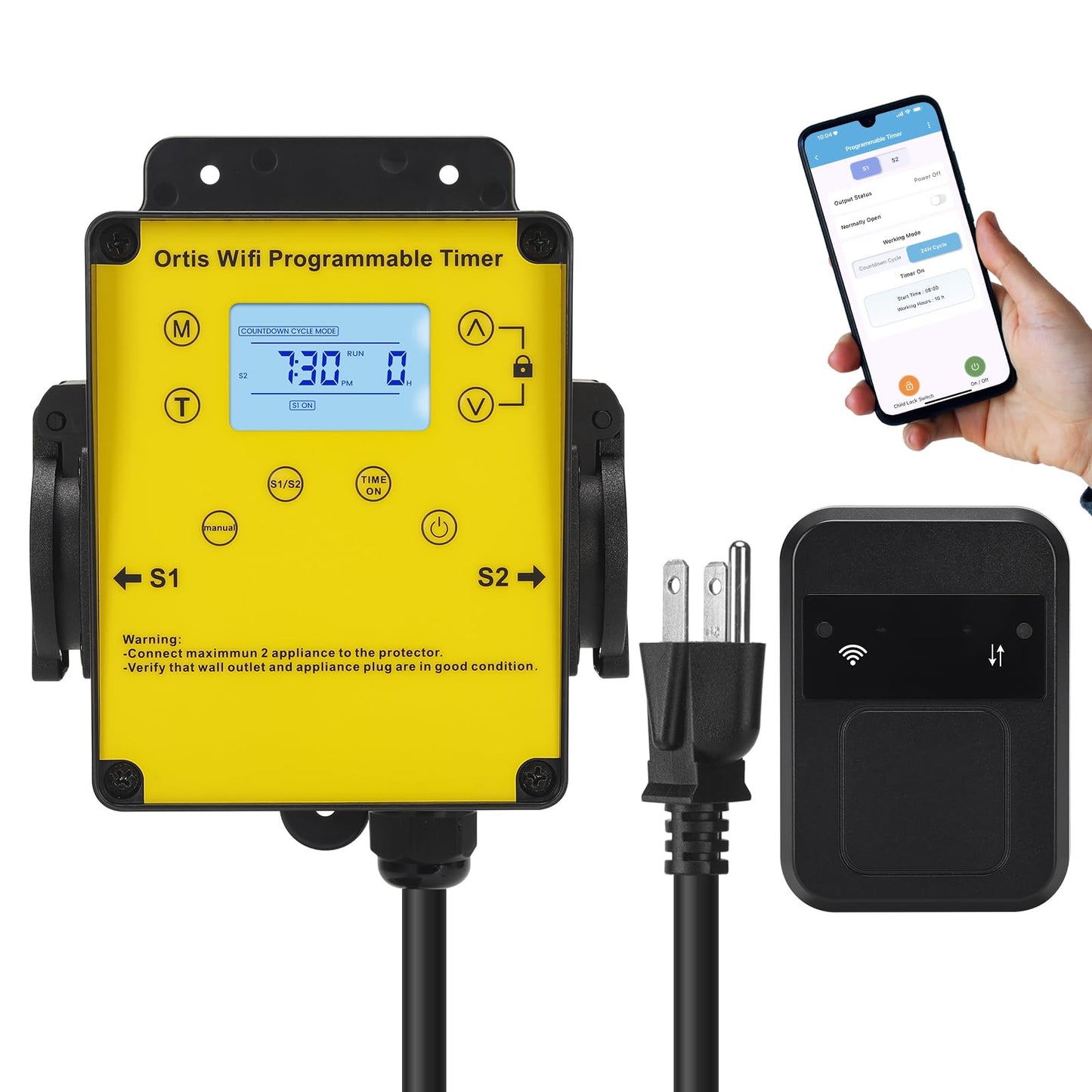 WiFi Above Ground Pool Timer Switch - Ortis Smart Pool Timer with Smart Life App Control, Dual Outlet, Realize Switch and Timing on Your Phone, for Swimming Pools Filters Pumps & Landscape Lights