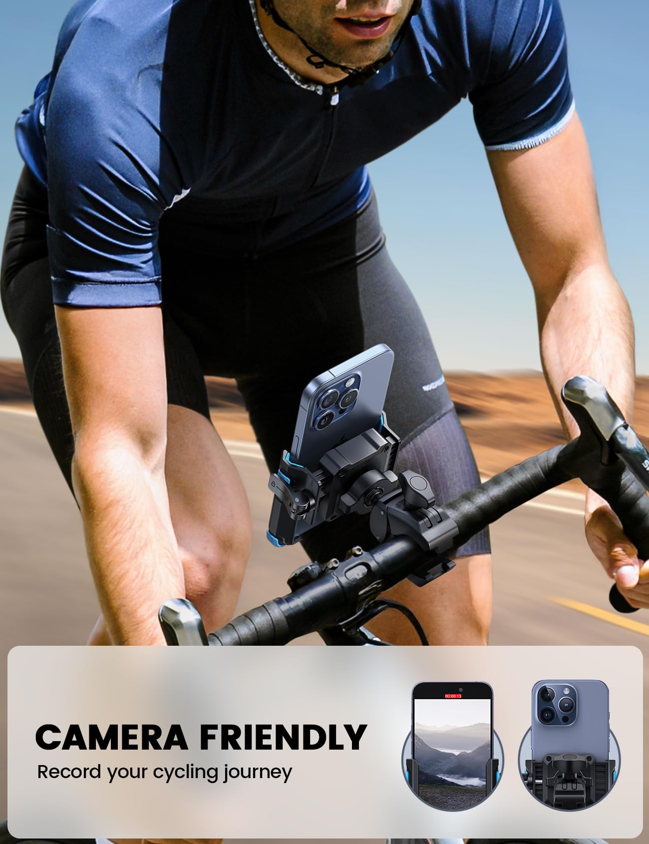 Lamicall Motorcycle Bike Phone Mount - [1s Quick Release] Bike Cell Phone Holder Clip, Bicycle Scooter Handlebar Clamp, Gifts for iPhone 17 16 15 14 Pro Max, Galaxy S25 S24 Ultra, 4.7-7" Phones, Blue